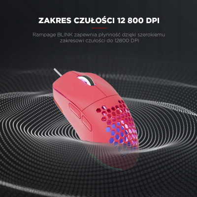 Rampage BLINK myszka gamingowa przewodowa USB, 12800 DPI, RGB, różowa
