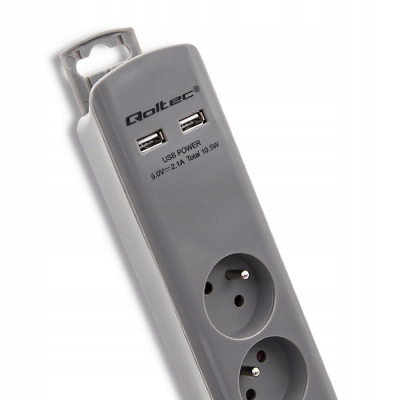 Qoltec Listwa antyprzepięciowa 4 gniazda 2 x USB 1.8m Szara SKLEP KOZIENICE RADOM