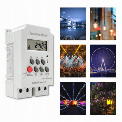 Qoltec Elektroniczny programator czasowy PC0629 na szynę DIN LCD 50629
