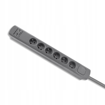 Qoltec Listwa antyprzepięciowa 6 gniazd 2 x USB 1.8m Szara