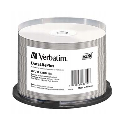 Verbatim DVD-R DataLifePlus Wide Inkjetr Printable 4.7GB 16X 50-pack 12cm