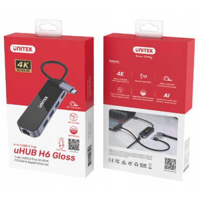 Unitek Hub USB-C 3.1 RJ-45 3xUSB-A HDMI 4K PD100W