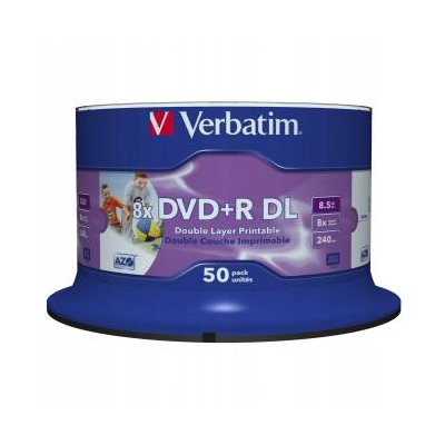 Verbatim DVD+R DL Double Layer Wide Inkjet Printable 8.5GB 8X 50-pack 12cm