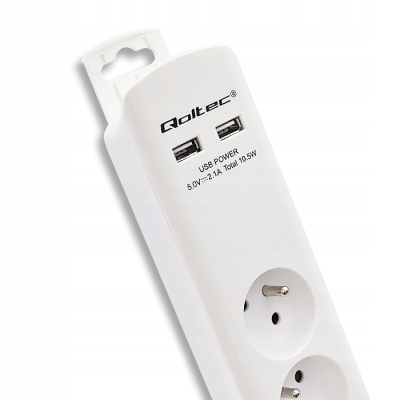 Qoltec Listwa antyprzepięciowa 4 gniazda 2 x USB 1.8m | Biała