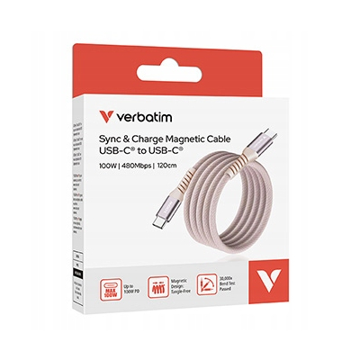Verbatim USB kabel USB C (M) - USB C (M) 100W 1.2m magnetyczny różowy 31857