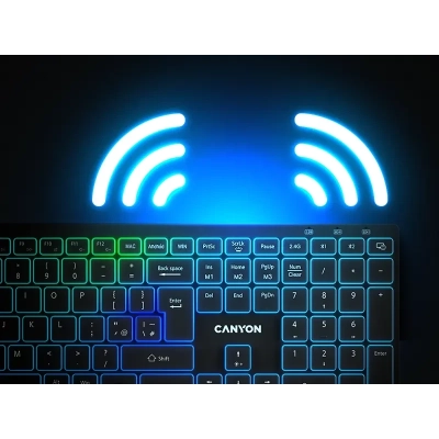 CANYON Klawiatura HKB-W11 UK/US RGB Dwa Tryby Bezprz. Czarna