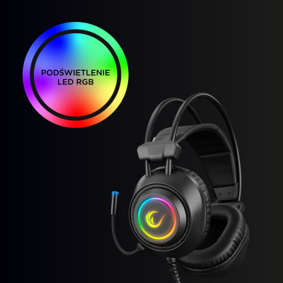 Rampage RM-K19 Plus Przewodowe słuchawki gaming z mikrofon RGB, USB czarne