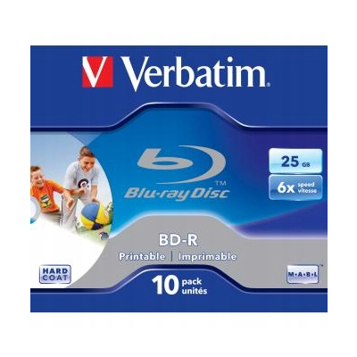 Verbatim BD-R, Single Layer Printable ScratchGuard 25GB 6x, 10-pack, 43713