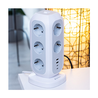 Stacja zasilania Tower Power gniazdo, biała, Verbatim