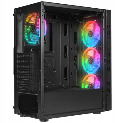 Rampage PLAID V1 Obudowa PC z oknem 4x wentylator 120mm RGB czarna