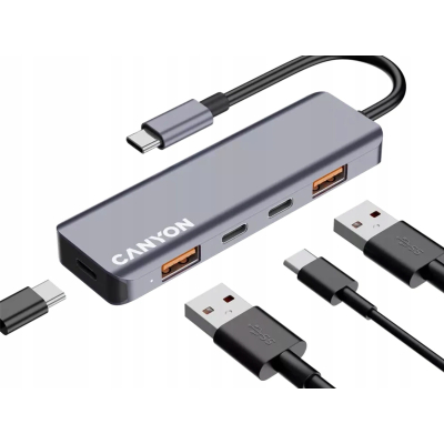 CANYON HUB DS-18 5 w 1 USB-C Szary