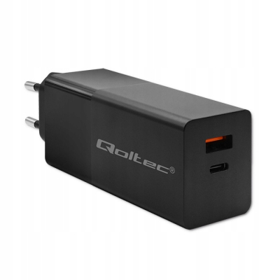 Qoltec Ładowarka GaN POWER PRO 1xUSB-C 1xUSB 100W 5-20V 1.5-5A PD Czarna