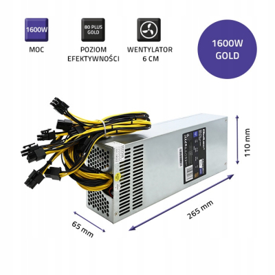 Qoltec Zasilacz PCI-E Smart 1600W 80 Plus Gold Data mining