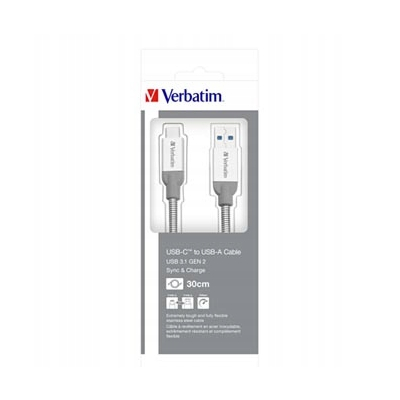 Verbatim USB kabel (3.1), USB A M - USB C (M), 0.3m, srebrny, box, 48868
