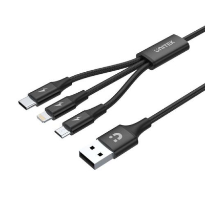 Unitek przewód ładujący USB 3 w 1 czarny C14049BK