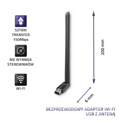 Qoltec Bezprzewodowy adapter Wi-Fi USB z anteną standard N 57001