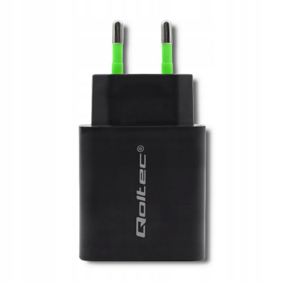 Qoltec Ładowarka sieciowa 18W 5-12V 1.5-3A USB typ C PD USB QC 3.0 Czarna
