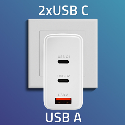 Qoltec Ładowarka sieciowa 100W GaN 5-20V 1.5-5A 2x USB-C PD 1x USB QC 3.0