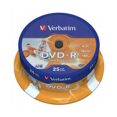 Verbatim DVD-R Wide Inkjet Printable ID Brand 4.7GB 16x spindle 25-pac 12cm