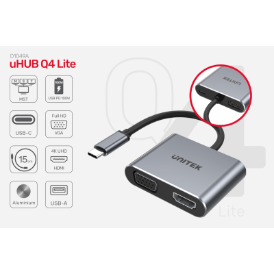 Unitek D1049A HUB USB-C na HDMI VGA USB PD