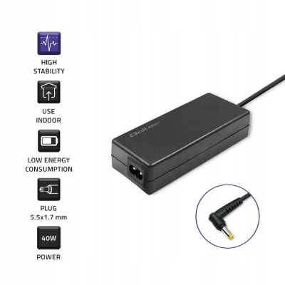 Qoltec Zasilacz do Acer 40W 19V 2.1A 5.5*1.7 +kabel zasilający 52410