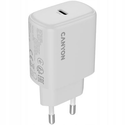 Canyon OnCharge 200 ładowarka sieciowa USB C PD 20 W (biała)