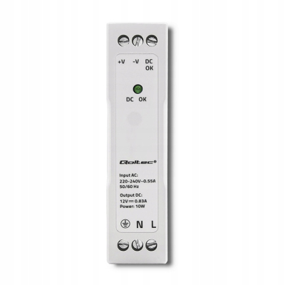 Qoltec Zasilacz na szynę DIN 10W 12V 0.83A Biały Slim