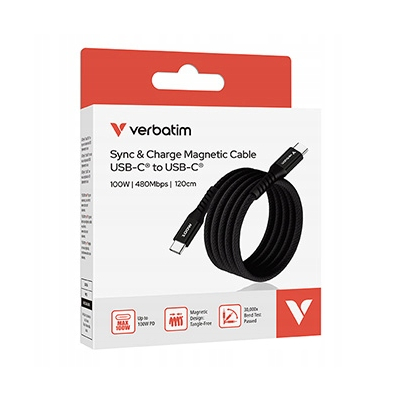 Verbatim USB kabel USB C (M) - USB C (M) 100W 1.2m magnetyczny czarny 31863