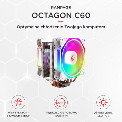 Rampage Octagon C60 Chłodzenie LGA1700/AM5 1800RPM 2 x120mm ARGB PWM