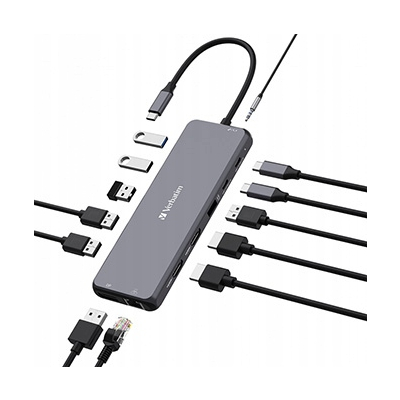 Verbatim USB (3.2) hub 13-port, długość przewodu 20 cm, 2x USB C, 6x USB A