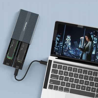 Qoltec Obudowa kieszeń na dysk M.2 SSD SATA NVMe USB-C DUAL 2 x 2TB