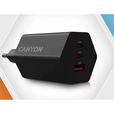 CANYON Ładowarka sieciowa HEXAGON 65 GaN 65W 2xPD 1xQC EU Czarna