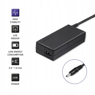 Qoltec Zasilacz do Asus 45W 19V 2.37A 3.0*1.0 +kabel zasilający 51508
