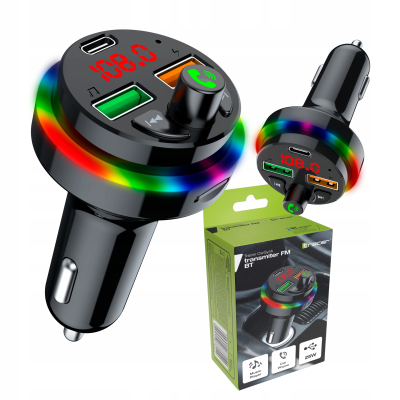 Tracer CarSynk Transmiter FM USB Powerbank BT USB-C/USB-A MicroSD LED RGB SKLEP KOZIENICE RADOM