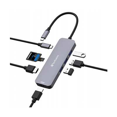 Verbatim USB (3.2) hub 8-port długość przewodu 15cm 1xUSB C 3xUSB A 2xHDMI