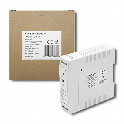 Qoltec Zasilacz na szynę DIN 20W 12V 1.67A Biały Slim