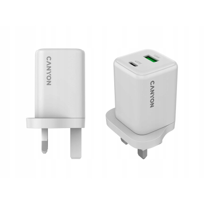 CANYON Ładowarka sieciowa CU45AC GaN 45W 1xPD 1xQC UK Biała