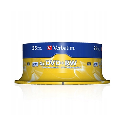 Verbatim DVD+RW 4.7GB, 4x, spindle, 25-pack, bez możliwości nadruku, 12cm