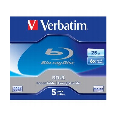 Verbatim BD-R, Single Layer 25GB, jewel box, 6x, 5-pack, 43715
