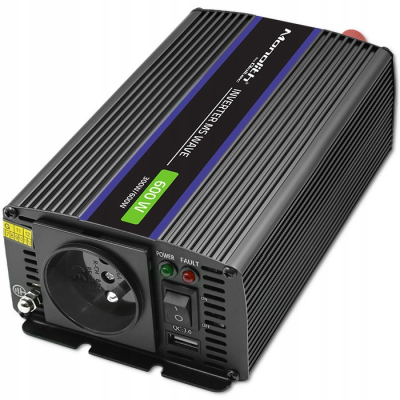 Qoltec Przetwornica Monolith 600 MS Wave 12V/230V 300/600W USB