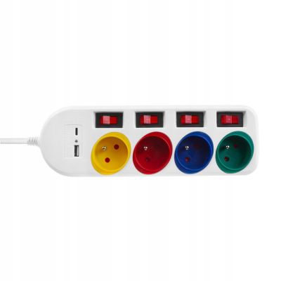 Maclean Listwa zasilająca przedłużacz 4 gniazda + USB A / C biała MCE508 W