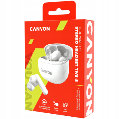 CANYON Słuchawki dokanałowe TWS 8 ENC Białe