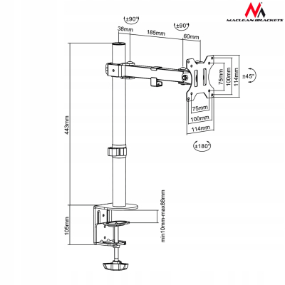 Uchwyt biurkowy Maclean MC-752 do 13-32'' 8 kg