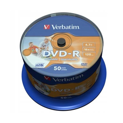 Verbatim DVD-R Wide Inkjet Printable 43533 4.7GB 16x spindle 50-pack 12cm