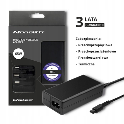 Qoltec Zasilacz specjalizowany do Dell 65W 3 wtyczki+kabel zasilający