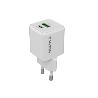 CANYON Ładowarka sieciowa CU20AC GaN 20W 1xPD 1xQC EU Biała
