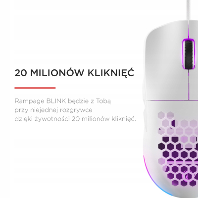 Rampage BLINK myszka gamingowa przewodowa USB, 12800 DPI, RGB, biała