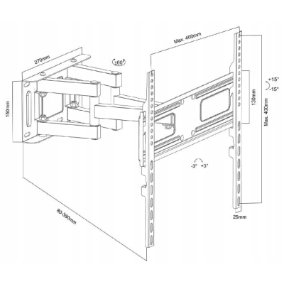 Uchwyt do TV Maclean, max VESA 400x400, 32-75