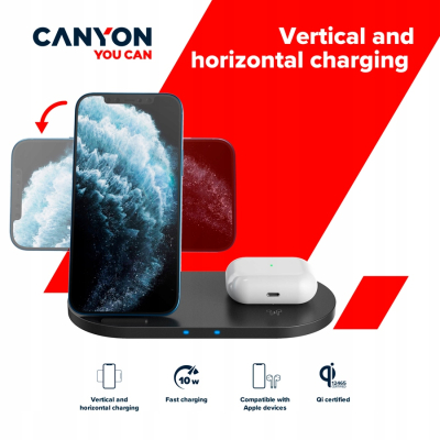 CANYON Ładowarka bezprzewodowa WS-202 10W 2w1 Czarna