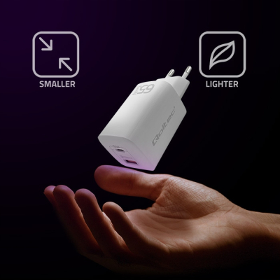 Qoltec Ładowarka 65W GaN ULTRA 5-20V 2.25-3.25A 1xUSB C PD 1xUSB 3.0